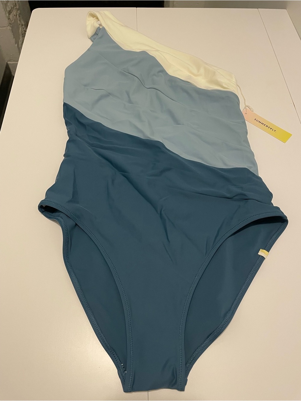 summersalt The Sidestroke Colorblock Swimsuit in Cream and Blue Tones